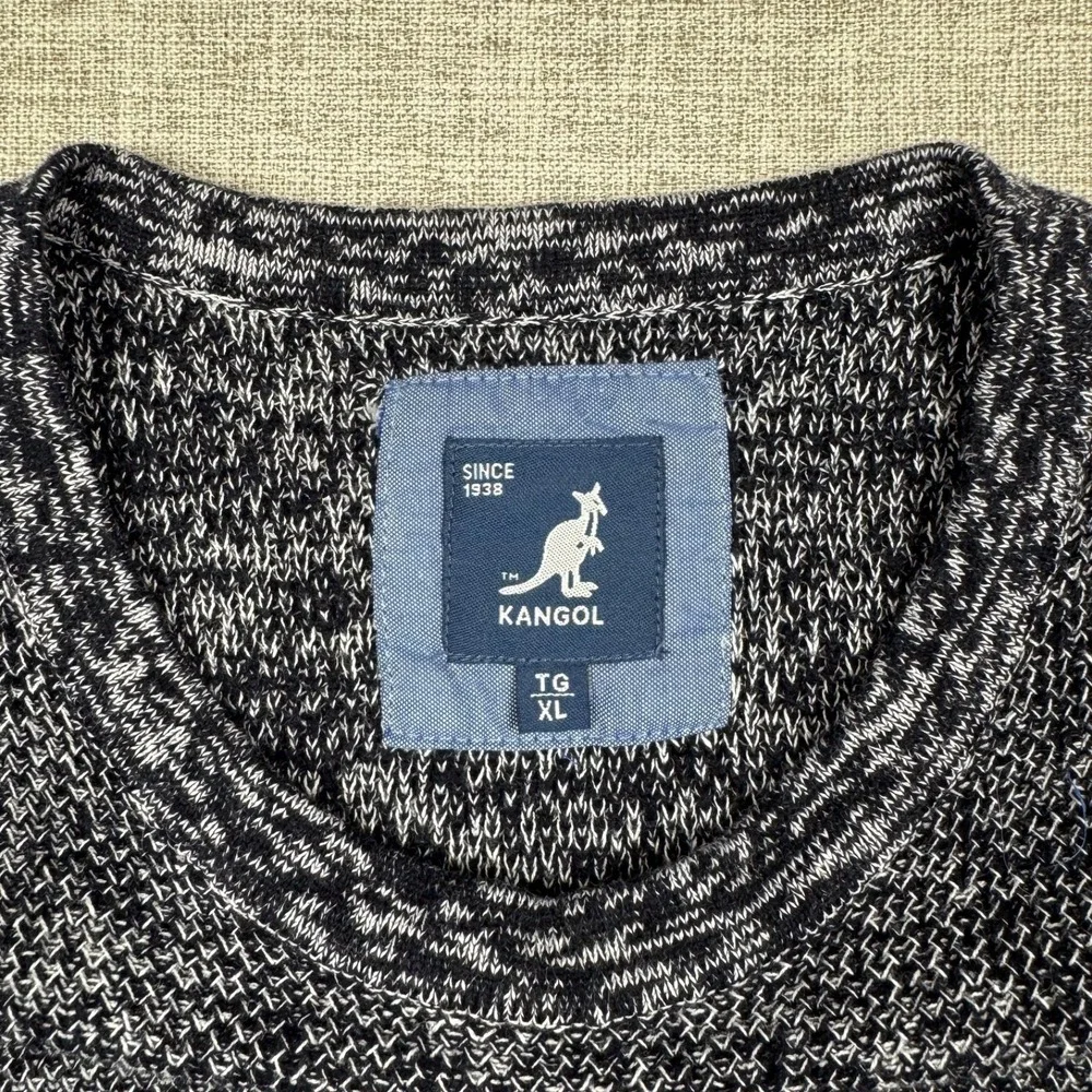 Kangol Mens XL Marled Knit Crewneck Sweater‎ Gray Black Cotton Logo